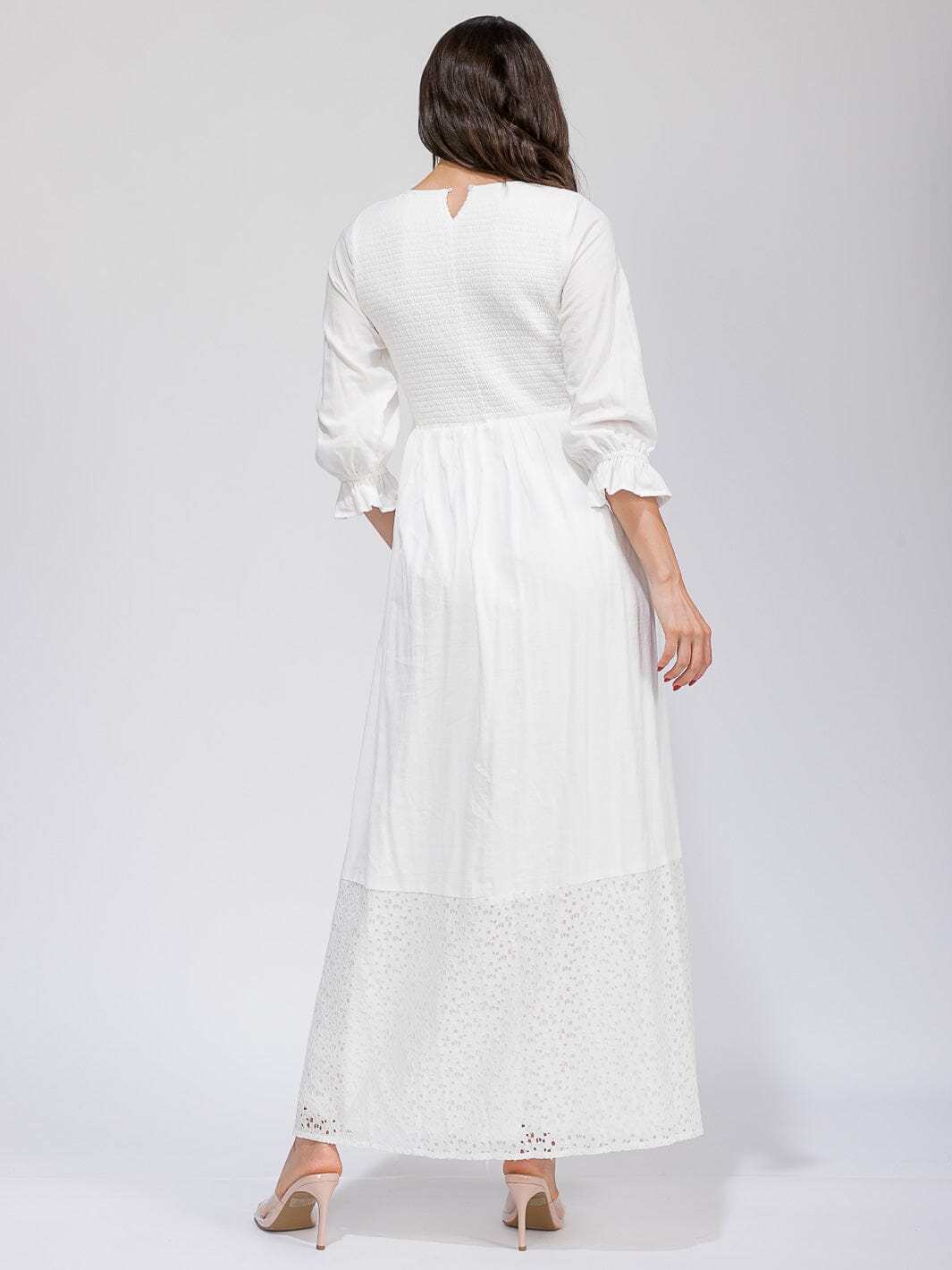 WOMEN'S 3/4 SLEEVES SMOCK FORNT POCKETS DETAILED BOTTOM HEM MAXI DRESS