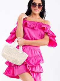 WOMEN'S OFF SHOULDER RUFFLE DETAILED CROP TOP