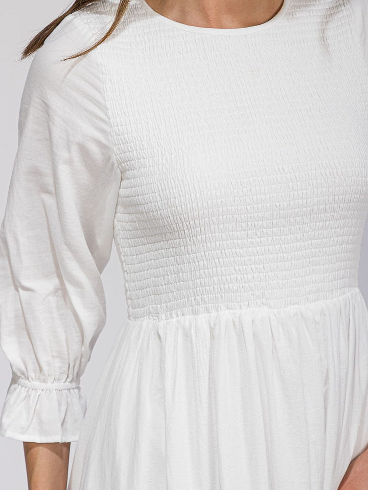 WOMEN'S 3/4 SLEEVES SMOCK FORNT POCKETS DETAILED BOTTOM HEM MAXI DRESS