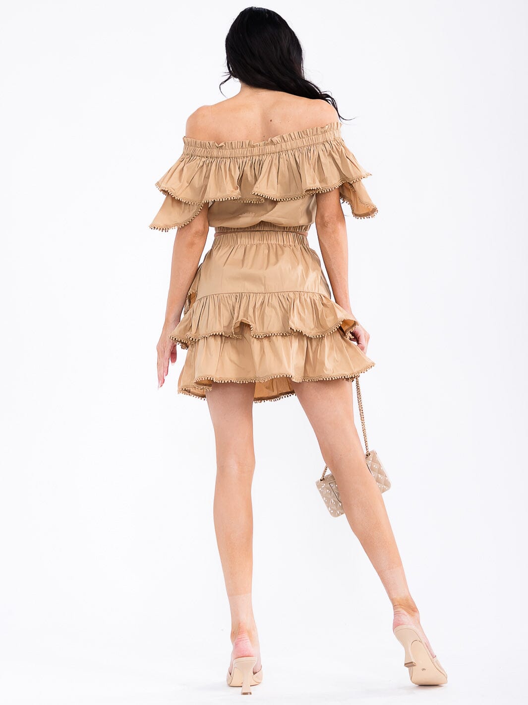 WOMEN'S ELASTIC WAIST RUFFLE TIERED MINI SKIRT