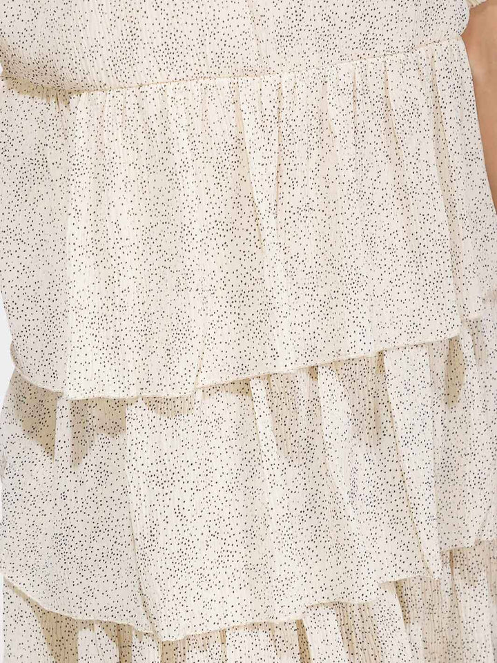 WOMEN'S SHORT SLEEVE ELASTIC WAIST RUFFLE TIERED MIDI DRESS