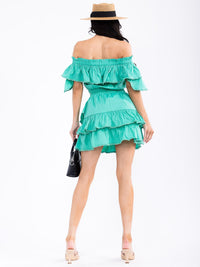 WOMEN'S ELASTIC WAIST RUFFLE TIERED MINI SKIRT