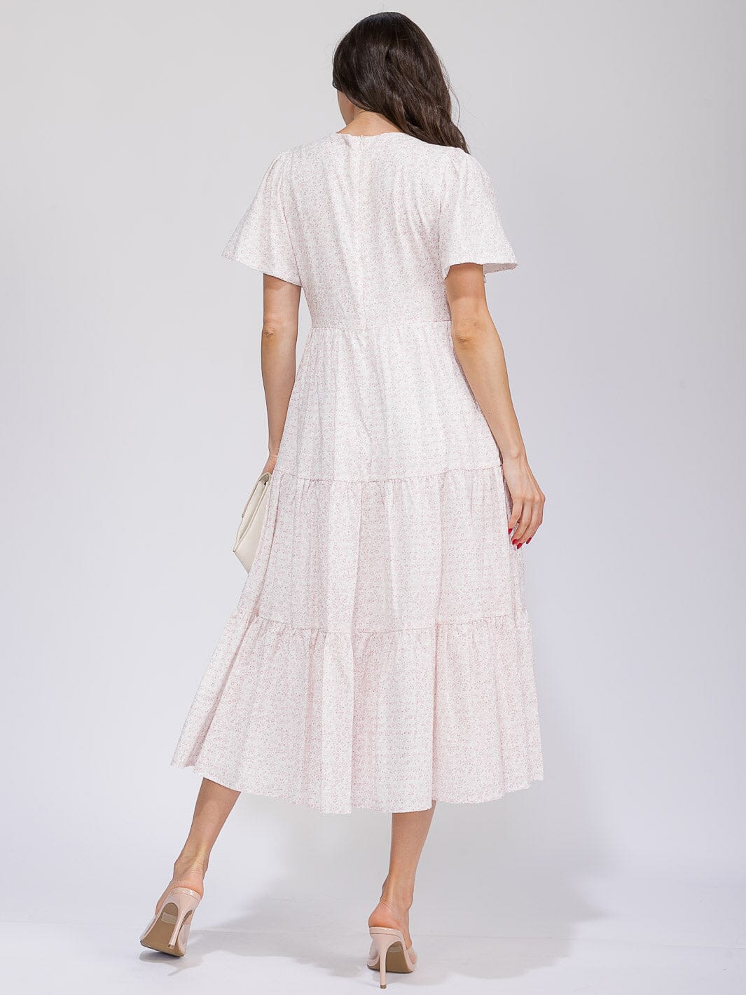 WOMEN'S SHORT SLEEVE POCKETS TIERED FLORAL MAXI DRESS