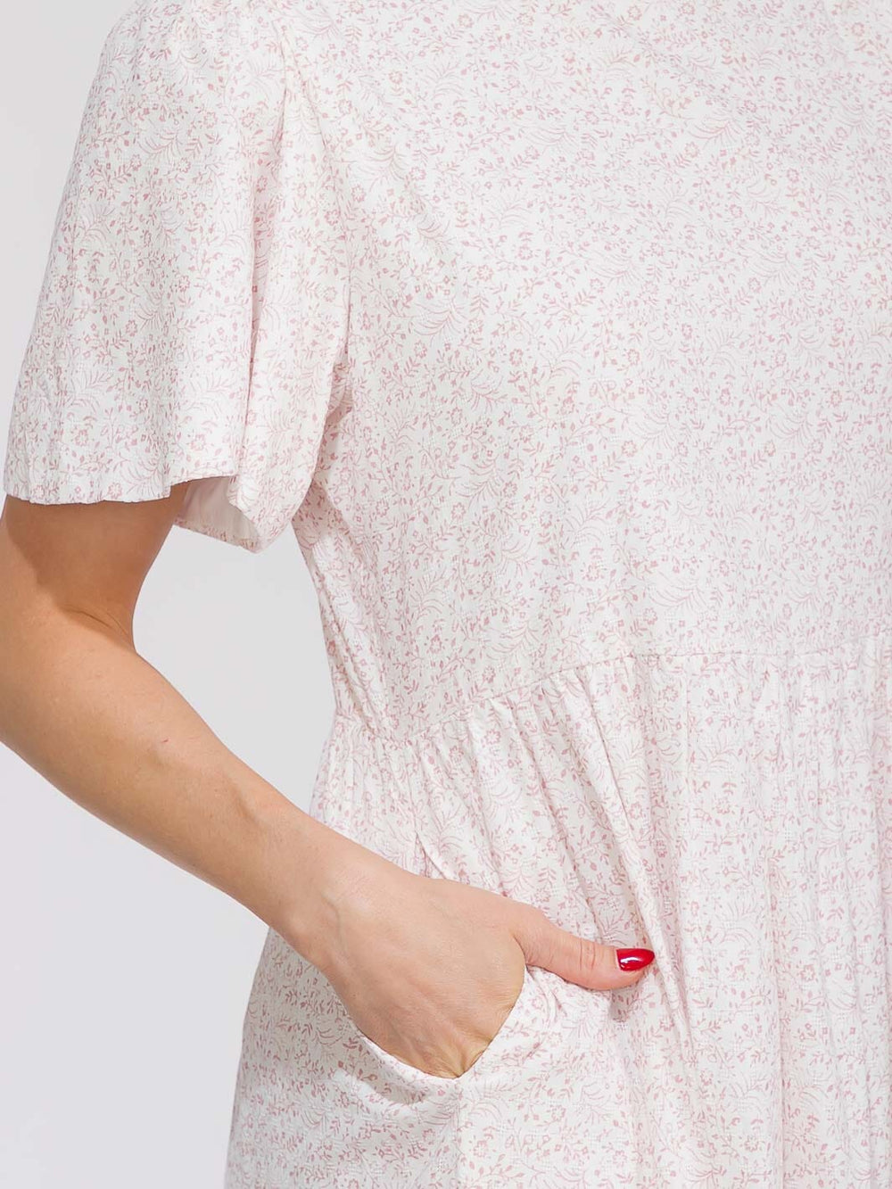 WOMEN'S SHORT SLEEVE POCKETS TIERED FLORAL MAXI DRESS