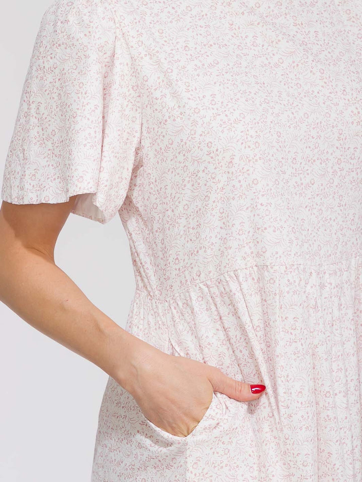 WOMEN'S SHORT SLEEVE POCKETS TIERED FLORAL MAXI DRESS