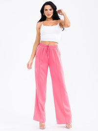 WOMEN'S ELASTIC WAIST FRONT POCKETS WIDE LEG STUDS DETAILED PANTS