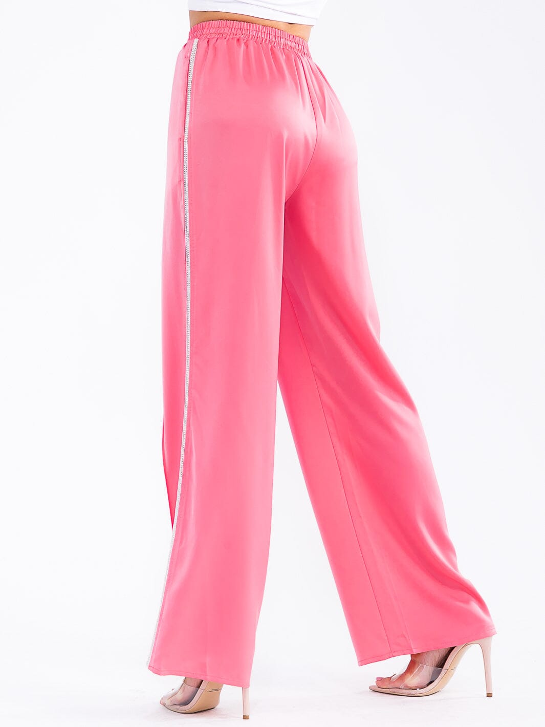 WOMEN'S ELASTIC WAIST FRONT POCKETS WIDE LEG STUDS DETAILED PANTS