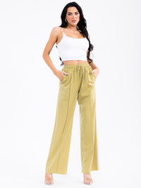 WOMEN'S ELASTIC WAIST FRONT POCKETS WIDE LEG STUDS DETAILED PANTS
