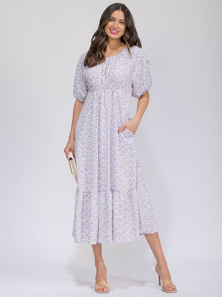 WOMEN'S SHORT SLEEVE FRONT POCKETS FLORAL MAXI DRESS