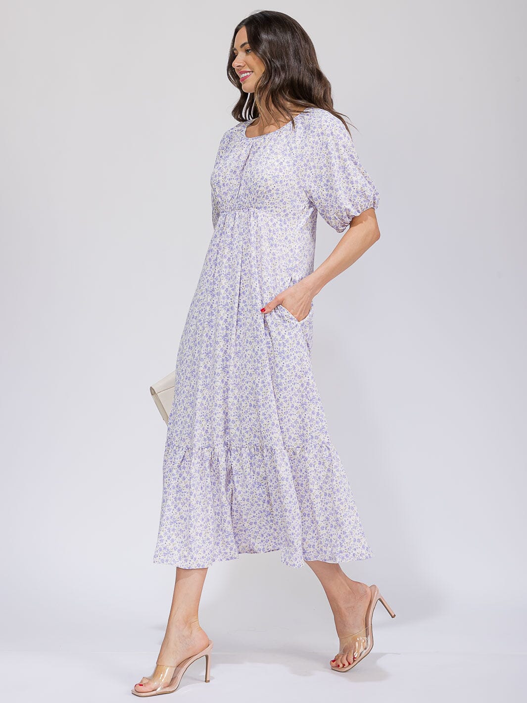 WOMEN'S SHORT SLEEVE FRONT POCKETS FLORAL MAXI DRESS