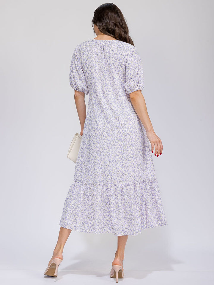 WOMEN'S SHORT SLEEVE FRONT POCKETS FLORAL MAXI DRESS