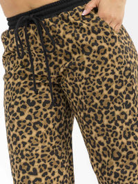 WOMEN'S ELASTIC WAIST SELF TIE DENIM ANIMAL PRINT WIDE LEG PANTS