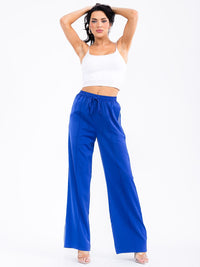 WOMEN'S ELASTIC WAIST FRONT POCKETS WIDE LEG STUDS DETAILED PANTS