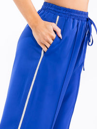 WOMEN'S ELASTIC WAIST FRONT POCKETS WIDE LEG STUDS DETAILED PANTS