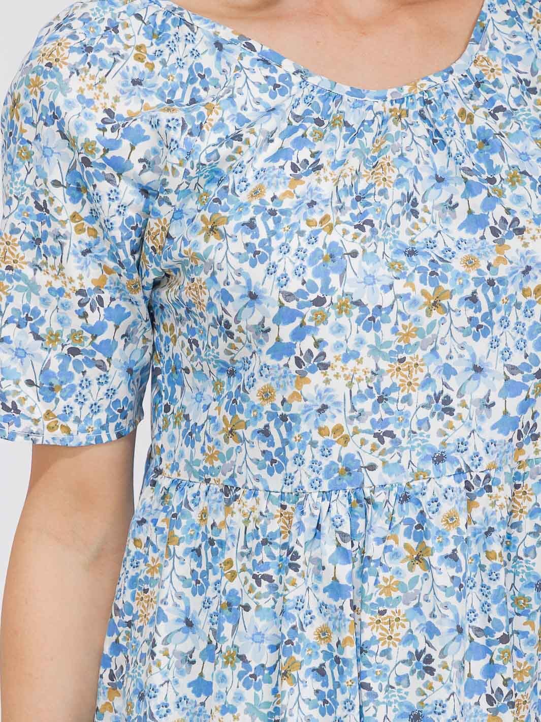 WOMEN'S SHORT SLEEVE V-NECK POCKETS TIERED FLORAL MAXI DRESS