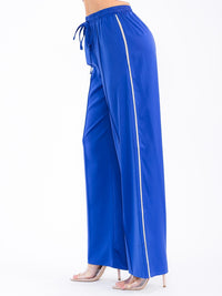 WOMEN'S ELASTIC WAIST FRONT POCKETS WIDE LEG STUDS DETAILED PANTS