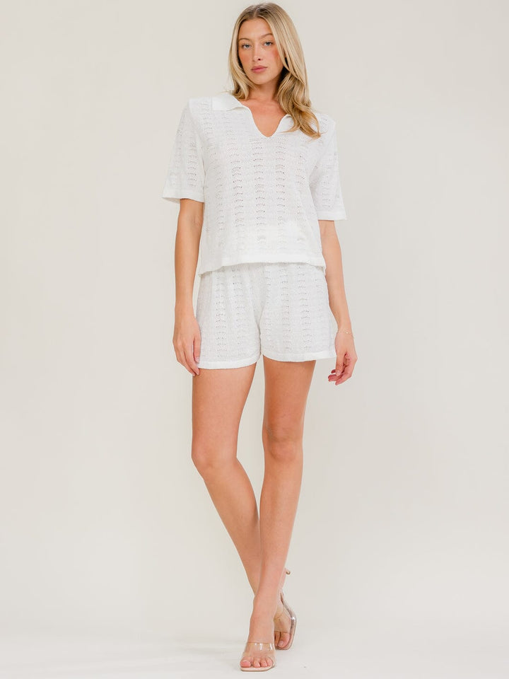WOMEN'S SHORT SLEEVE BLOUSE & ELASTIC WAIST SHORTS PEARL KNIT 2PC. SET