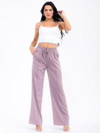 WOMEN'S ELASTIC WAIST FRONT POCKETS WIDE LEG STUDS DETAILED PANTS