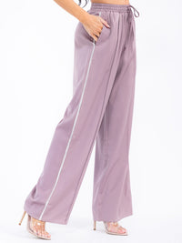 WOMEN'S ELASTIC WAIST FRONT POCKETS WIDE LEG STUDS DETAILED PANTS