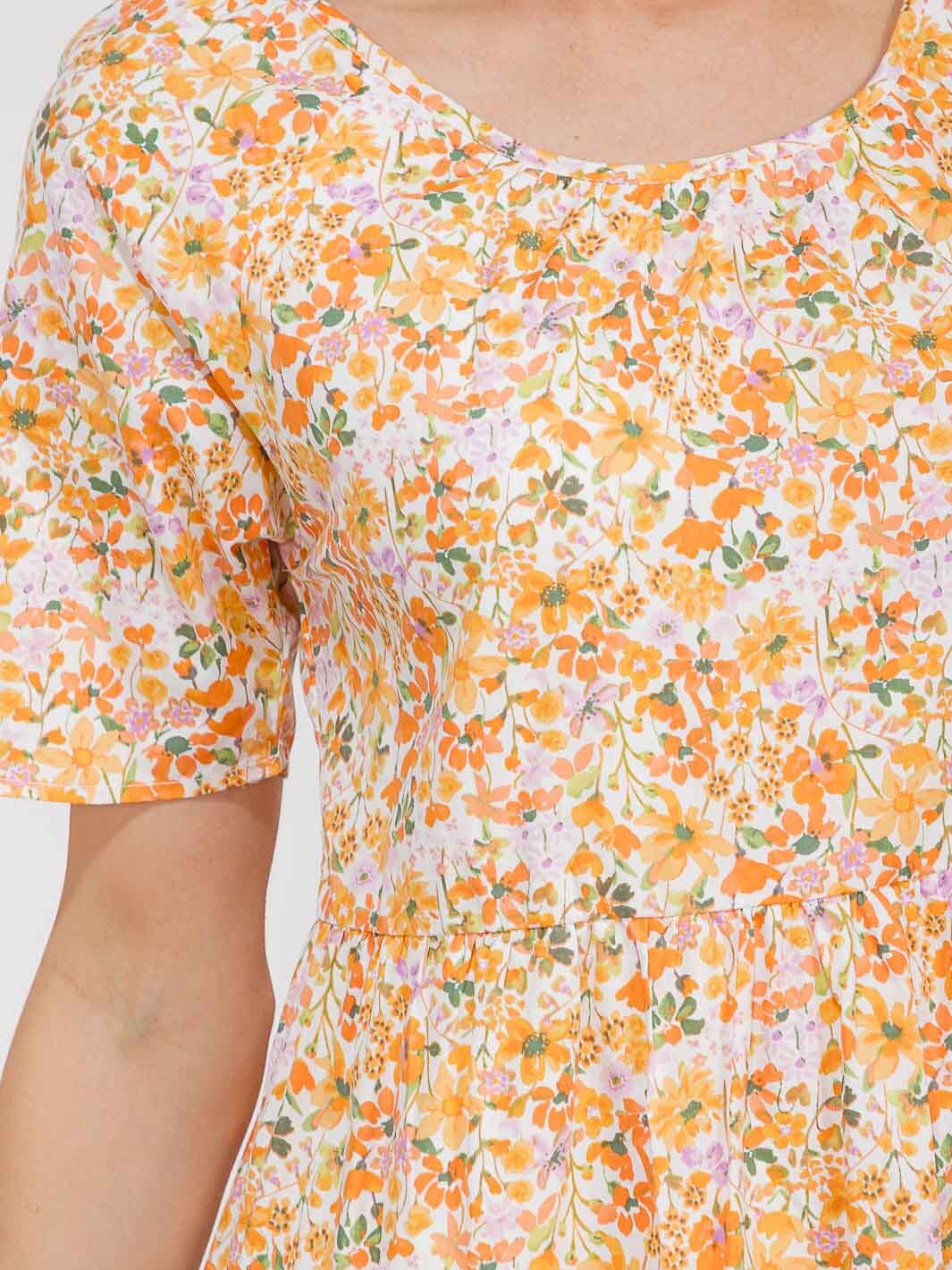 WOMEN'S SHORT SLEEVE V-NECK POCKETS TIERED FLORAL MAXI DRESS