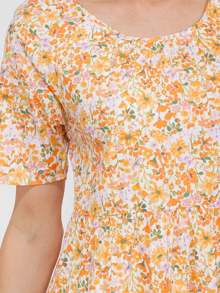 WOMEN'S SHORT SLEEVE V-NECK POCKETS TIERED FLORAL MAXI DRESS