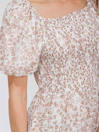 WOMEN'S SHORT PUFF SLEEVE SMOCK POCKETS TIERED FLORAL MAXI DRESS