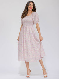 WOMEN'S SHORT SLEEVE FRONT POCKETS FLORAL MAXI DRESS
