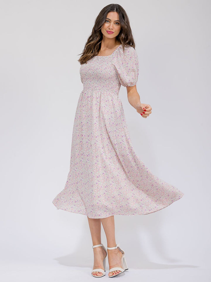 WOMEN'S SHORT SLEEVE FRONT POCKETS FLORAL MAXI DRESS
