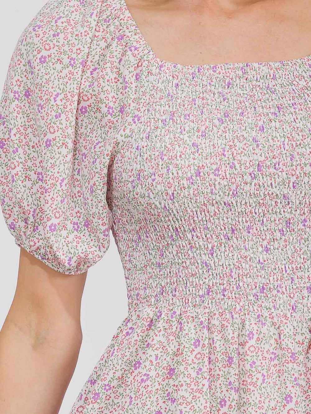 WOMEN'S SHORT SLEEVE FRONT POCKETS FLORAL MAXI DRESS