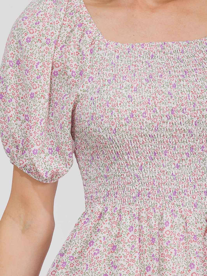 WOMEN'S SHORT SLEEVE FRONT POCKETS FLORAL MAXI DRESS