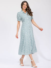 WOMEN'S SHORT SLEEVE FRONT POCKETS BUTTON UP FLORAL MAXI DRESS