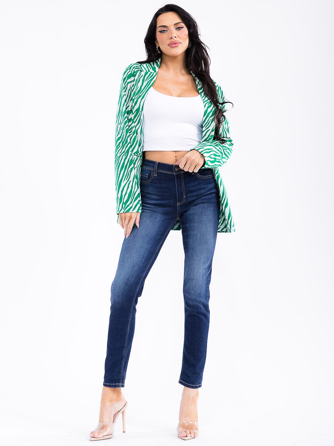 WOMEN'S LONG SLEEVE FRONT POCKETS BUTTON CLOSURE ANIMAL PRINT BLAZER