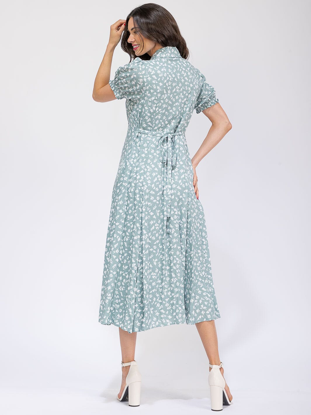 WOMEN'S SHORT SLEEVE FRONT POCKETS BUTTON UP FLORAL MAXI DRESS