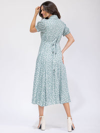 WOMEN'S SHORT SLEEVE FRONT POCKETS BUTTON UP FLORAL MAXI DRESS