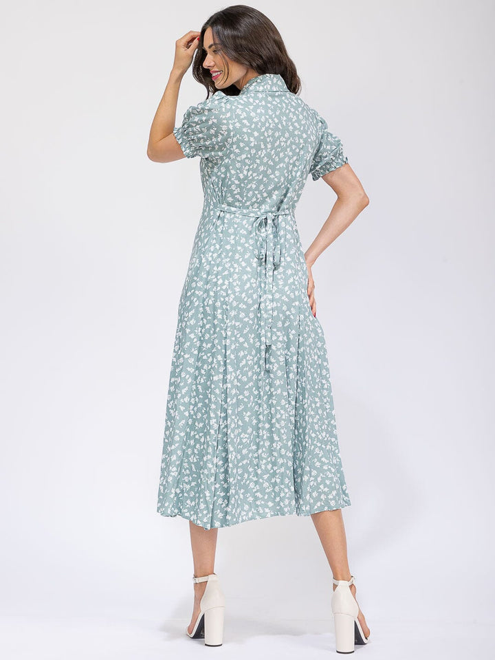 WOMEN'S SHORT SLEEVE FRONT POCKETS BUTTON UP FLORAL MAXI DRESS