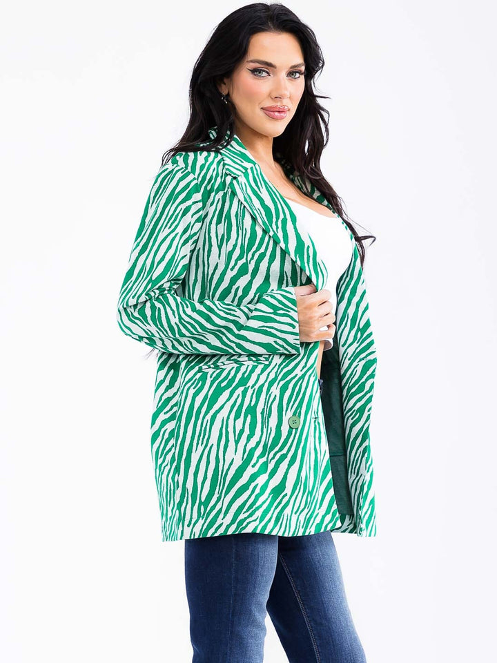 WOMEN'S LONG SLEEVE FRONT POCKETS BUTTON CLOSURE ANIMAL PRINT BLAZER