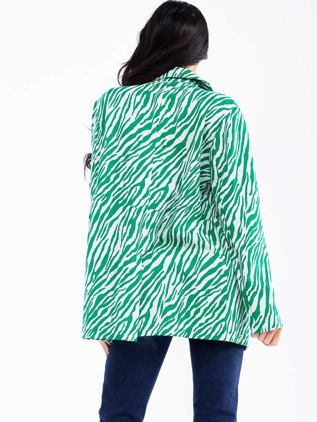 WOMEN'S LONG SLEEVE FRONT POCKETS BUTTON CLOSURE ANIMAL PRINT BLAZER