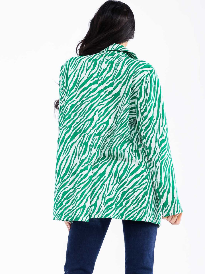 WOMEN'S LONG SLEEVE FRONT POCKETS BUTTON CLOSURE ANIMAL PRINT BLAZER