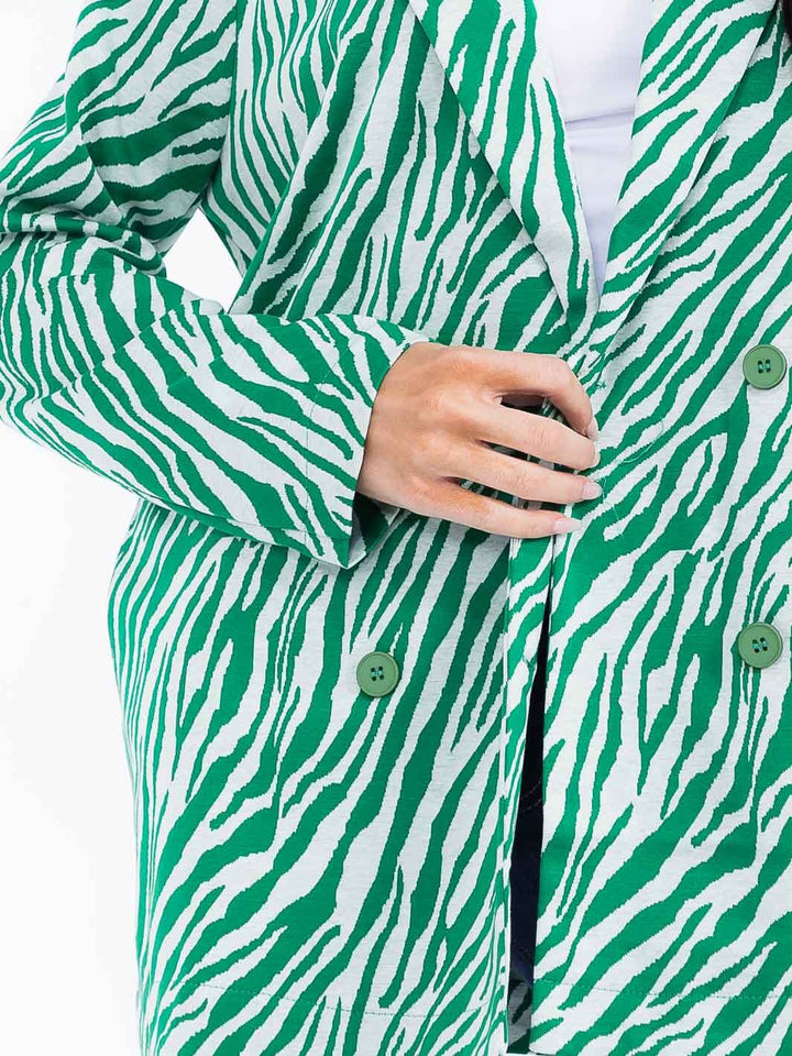 WOMEN'S LONG SLEEVE FRONT POCKETS BUTTON CLOSURE ANIMAL PRINT BLAZER