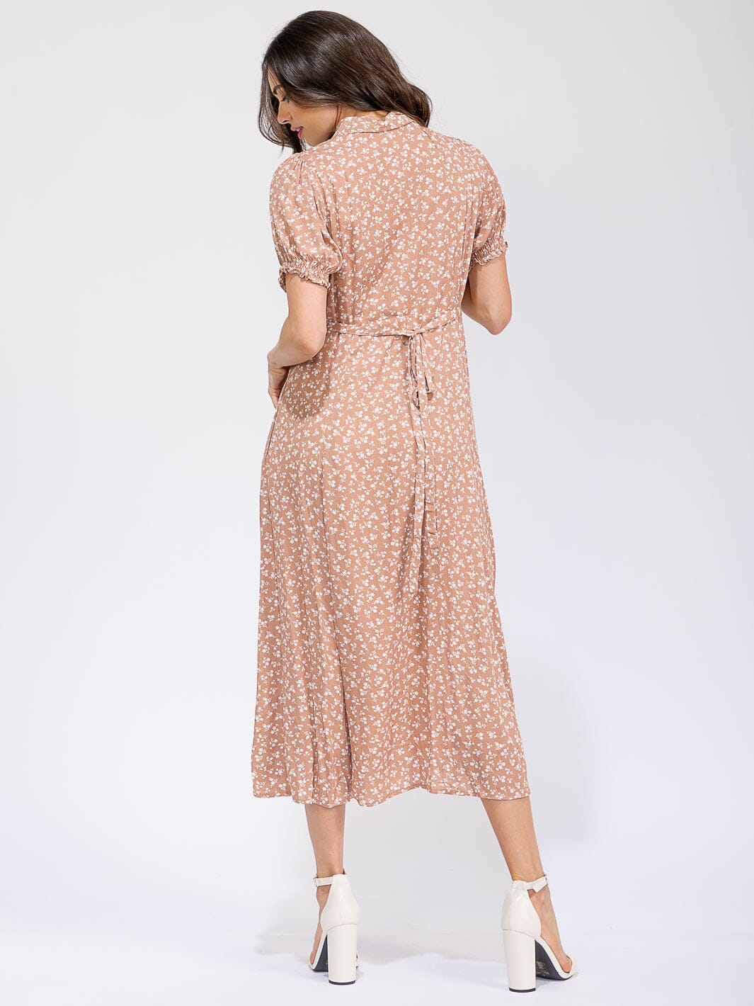 WOMEN'S SHORT SLEEVE BUTTON UP FRONT POCKETS FLORAL MAXI DRESS