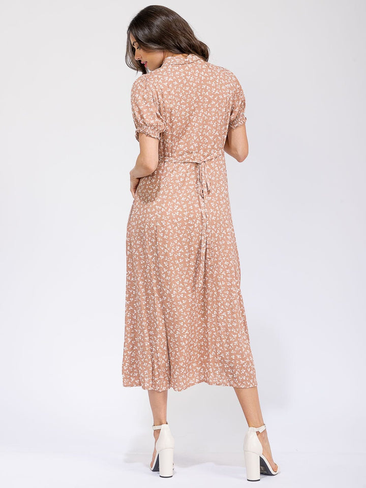 WOMEN'S SHORT SLEEVE BUTTON UP FRONT POCKETS FLORAL MAXI DRESS
