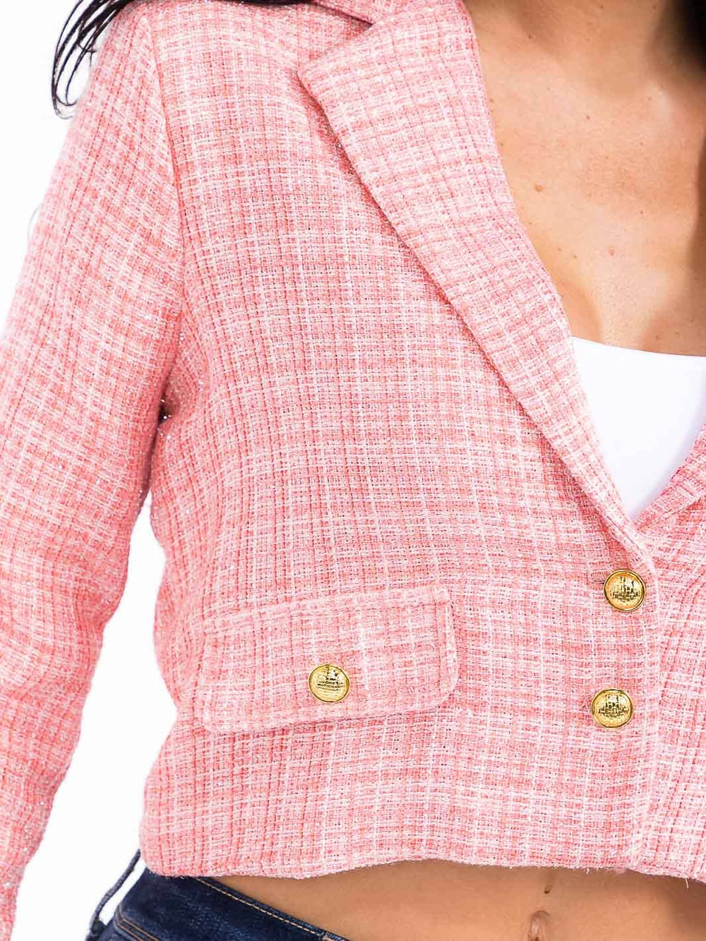 WOMEN'S LONG SLEEVE BUTTON CLOSURE TWEED BLAZER
