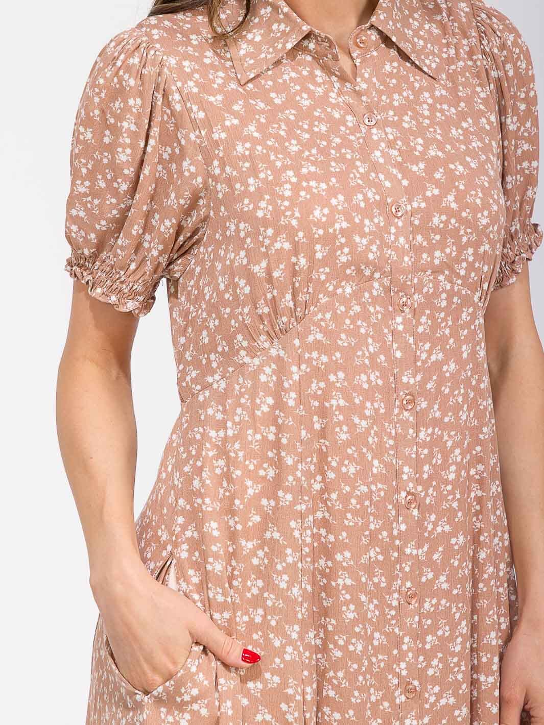 WOMEN'S SHORT SLEEVE BUTTON UP FRONT POCKETS FLORAL MAXI DRESS