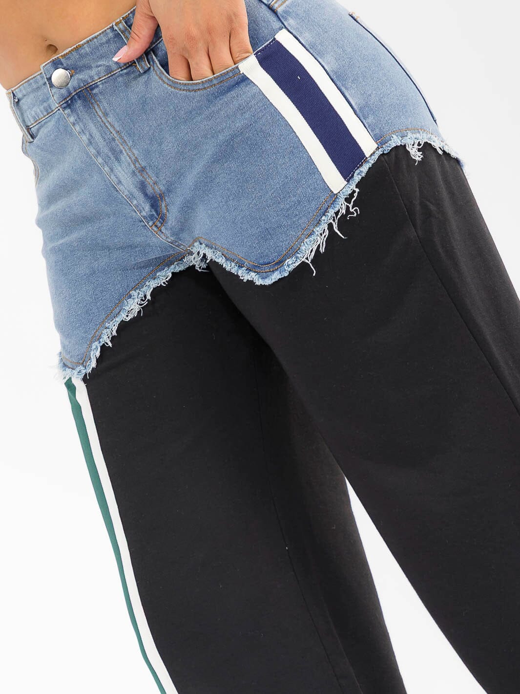 WOMEN'S BUTTON CLOSURE POCKETS WIDE LEG DENIM CONTRAST PANTS