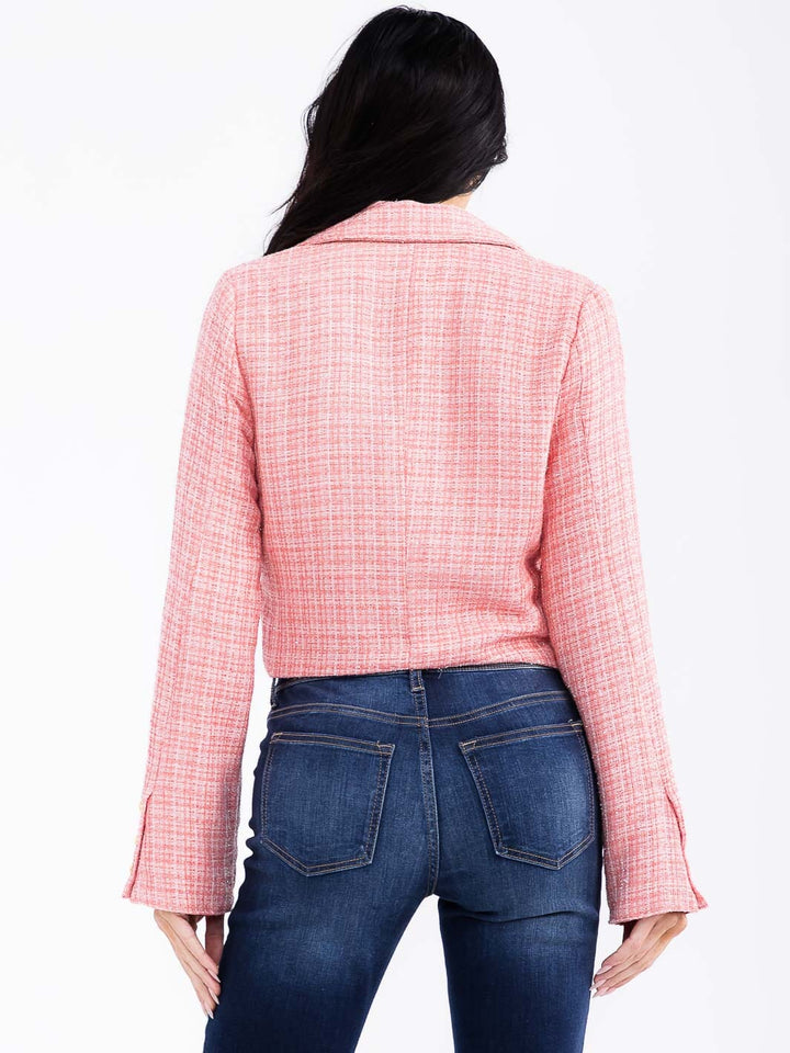 WOMEN'S LONG SLEEVE BUTTON CLOSURE TWEED BLAZER