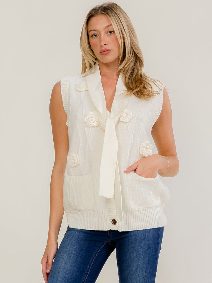 WOMEN'S SLEEVELESS V-NECK BUTTON UP FRONT POCKETS SWEATER VEST