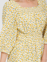 WOMEN'S 3/4 SLEEVE FRONT POCKETS ELASTIC WAIST FLORAL MAXI DRESS