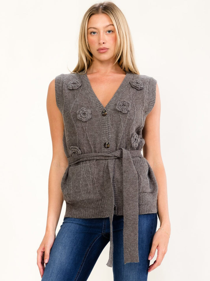 WOMEN'S SLEEVELESS V-NECK BUTTON UP FRONT POCKETS SWEATER VEST