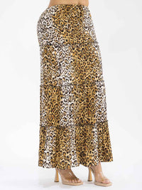 WOMEN'S ELASTIC WAIST TIERED ANIMAL PRINT MAXI SKIRT
