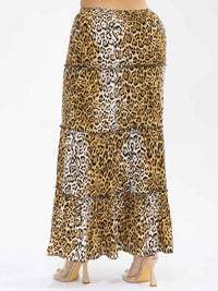 WOMEN'S ELASTIC WAIST TIERED ANIMAL PRINT MAXI SKIRT